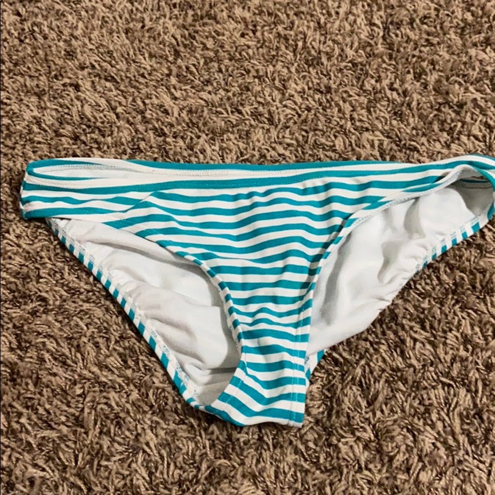 Teal and white stripe bikini bottoms